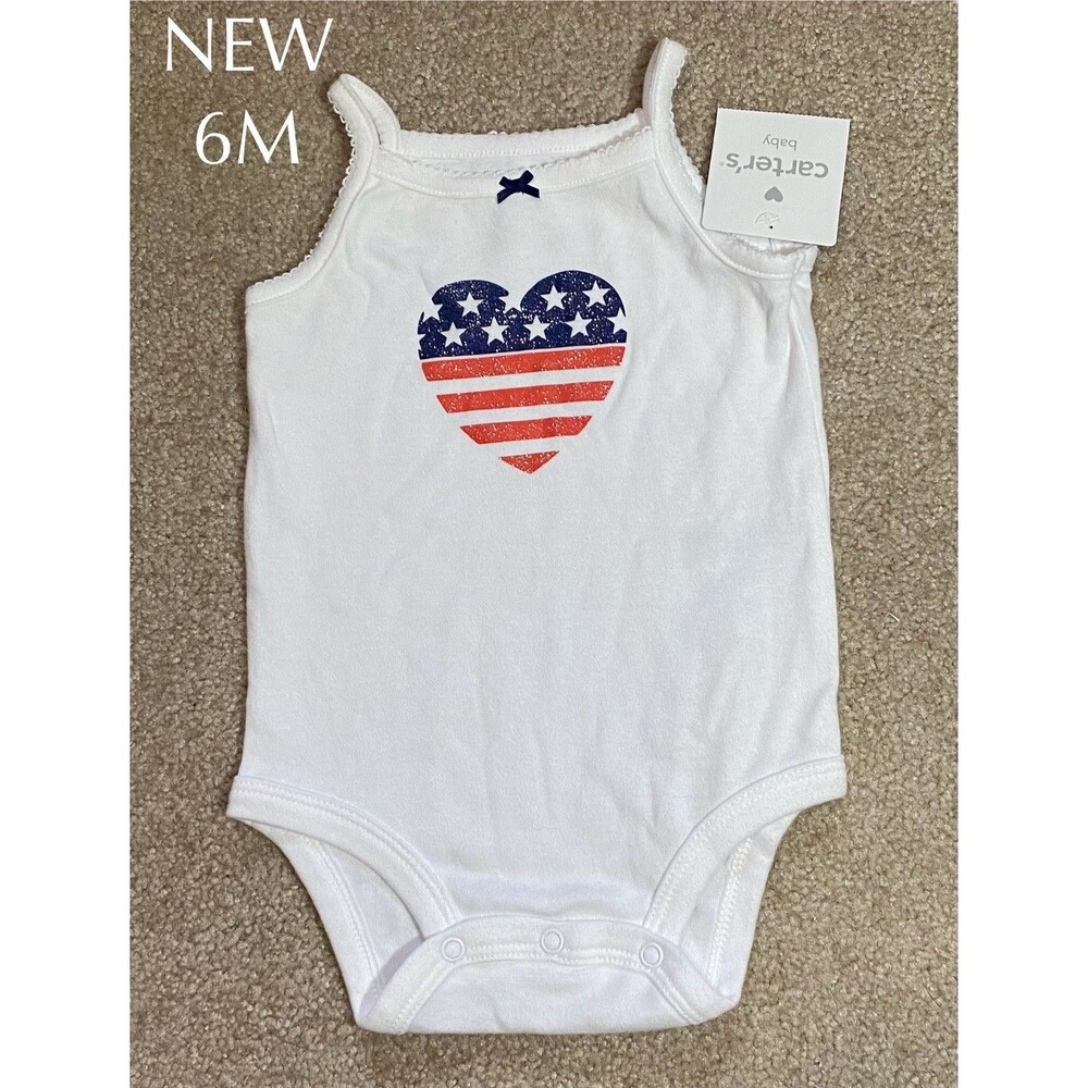 NWT Carter's Baby Girl 6M Patriotic American Flag Heart Sleeveless Bodysuit